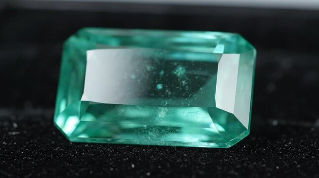 A stunning emerald gemstone with an octagonal cut, showcasing its deep green hue and brilliant facets.