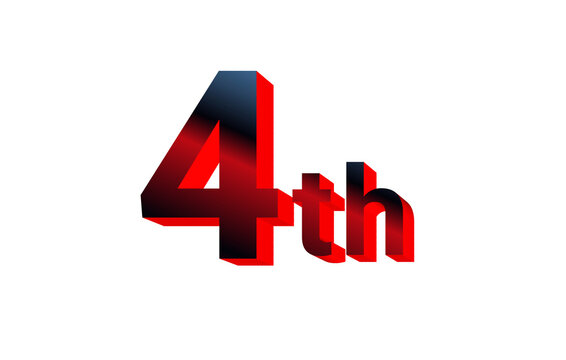 Red and black glossy 3D fourth ordinal number isolated on white background for ranking and educational graphics