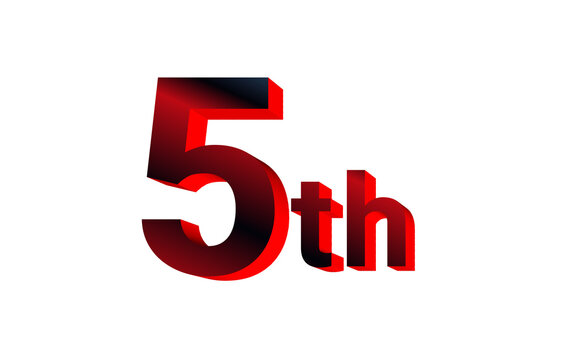 Red and black glossy 3D fifth ordinal number isolated on white background for ranking, charts and presentations