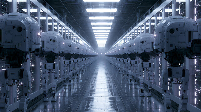 A squad of AI robots carrying out maintenance in an AI data center (2)