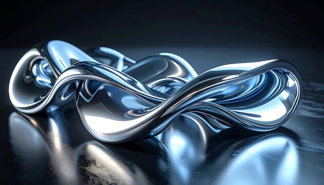 Shiny metallic liquid shapes reflecting light.