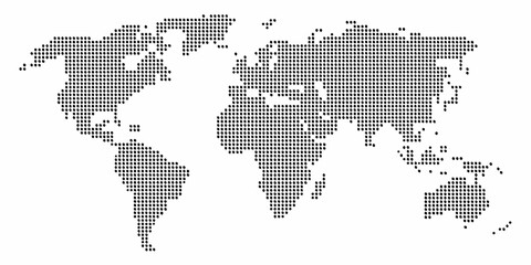 world map silhouette created with black dots on white background geography global continents oceans pattern vector graphic design modern simple © Asit