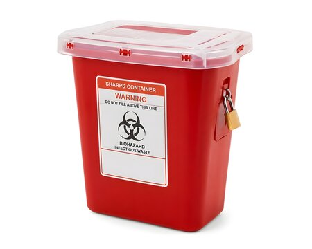 Professional Sharps Disposal Container with Locking Lid Isolated on White Background