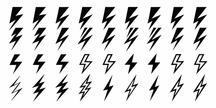 lightning bolt icons in vector style on white background electricity thunder symbol flash storm weather energy power danger warning signal