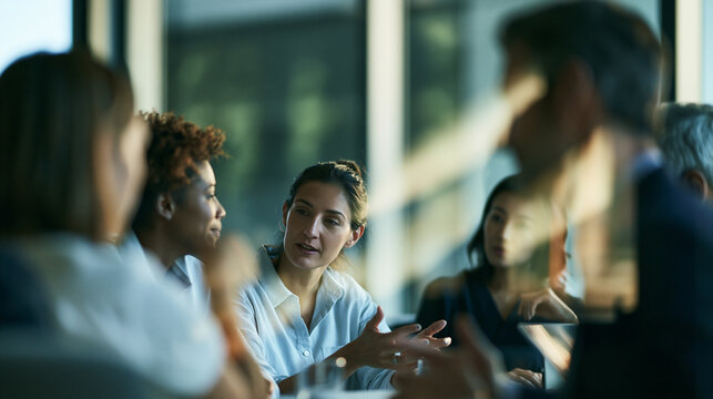 diverse Business men and women at their meeting at modern urban glassy office