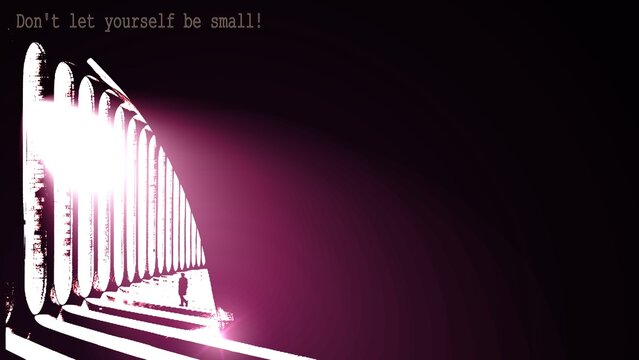 Abstract glowing tunnel with a lone silhouette and inspirational quote, symbolizing ambition, growth, success, hope, confidence, leadership, and personal development.