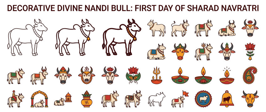 Decorative Nandi Bull Icons for Sharad Navratri, Indian Culture, Hindu Festivals