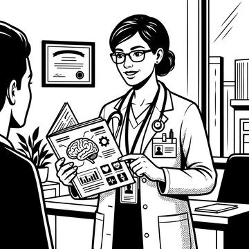 Female doctor explaining medical results to patient in office.