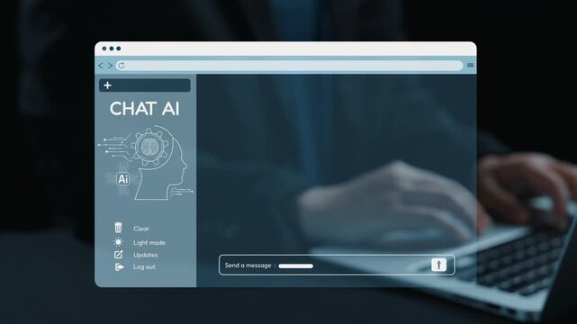 The image presents a sleek chat interface focusing on AI technology, capturing user interactions on a laptop in a modern digital workspace. Qubit