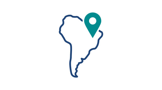South America map outline with teal location pin icon.