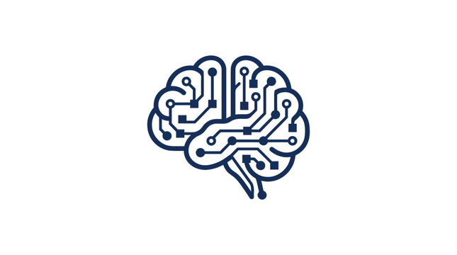 Stylized Side View Brain Icon with Strong Circuit Lines.