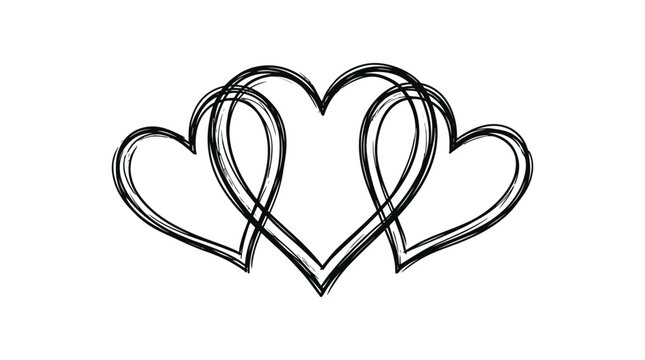 Three interlocking hand drawn hearts outline icon