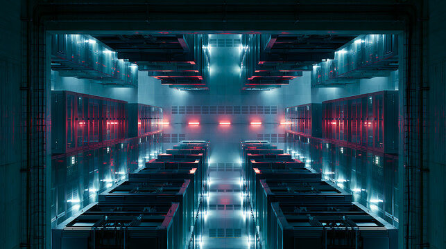 Top-view shot of an AI data center highlighting the symmetric alignment of servers (1)
