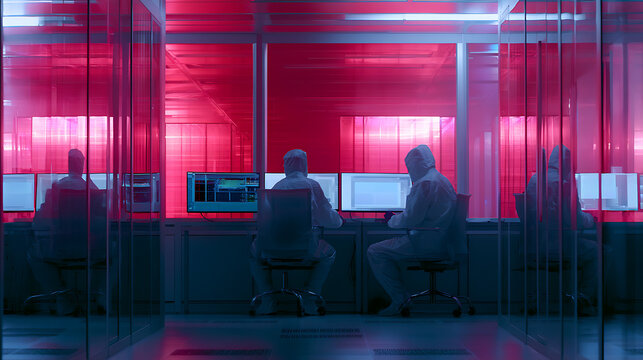 Engineers monitoring data on screens while silicon wafers are produced in the background (3)