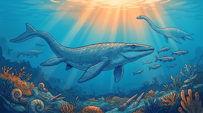 Mosasaurs and Plesiosaurs Dominating Ancient Oceans Before Mammals