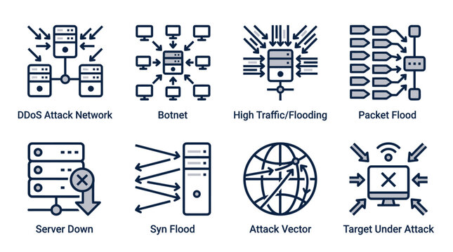 Cybersecurity threats network attacks server vulnerability digital security concepts
