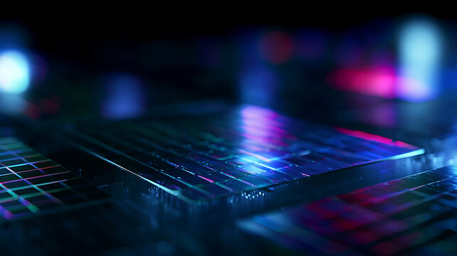 Artistic interpretation of silicon wafer circuits glowing in dark environment (3)