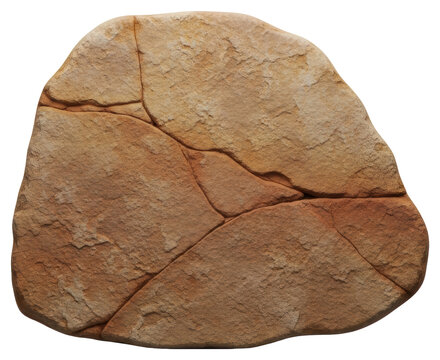Natural desert sandstone boulder with cracks isolated transparent background
