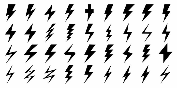black lightning bolt icons on white background vector pattern electricity thunder symbol design graphic element interface iconography sign image visual