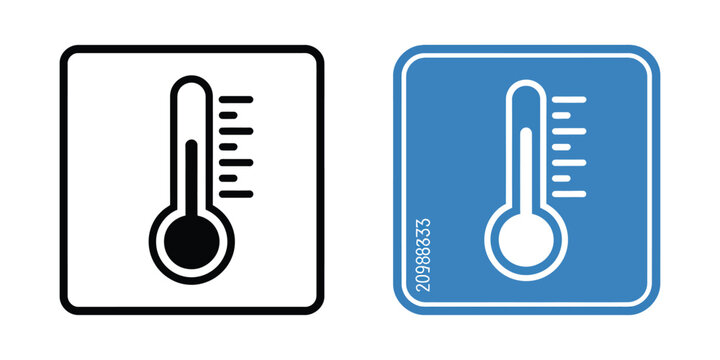 Temperature sensitive shipping label icon set, thermometer symbol, cold chain logistics signs, package handling symbols, storage and transport indicators, delivery operations, vector illustration, fla