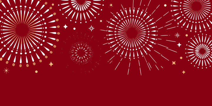 fireworks display on deep red background celebration festival explosion sparkles stars pattern vector illustration graphic design art event party new year