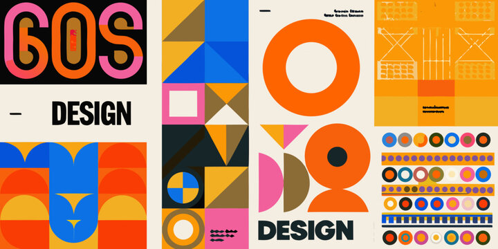 modern abstract geometric posters with overlapping shapes and bold colors designs art graphic design retro style sixties triangle patterns circle