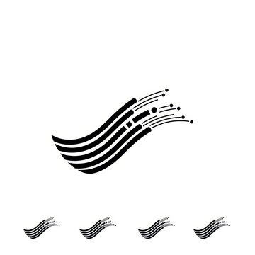 Abstract black wave logo with dynamic motion lines.
