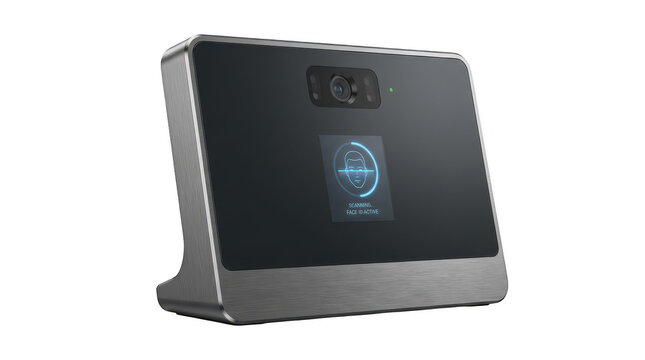 Modern face recognition security terminal with digital display and camera for access control systems transparent background