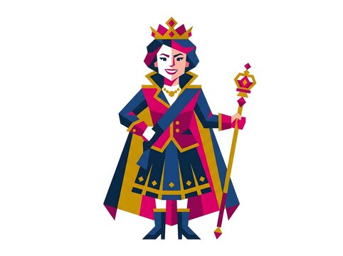 Vector illustration of a stylized queen character wearing a crown and holding a royal scepter.