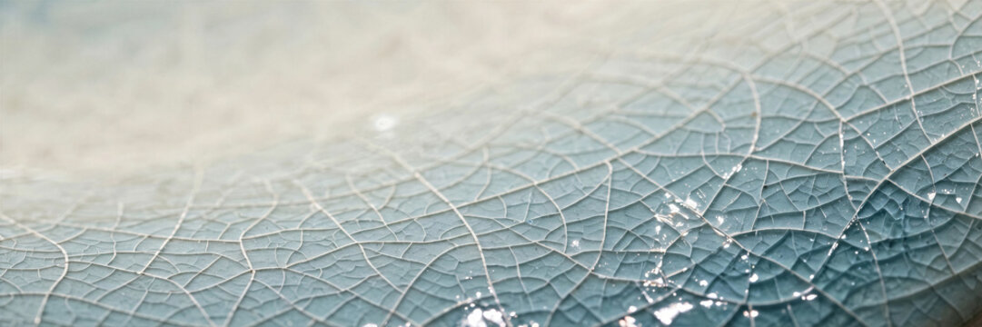 Glossy ceramic glaze with fine craquelure network of tiny cracks white and celadon blue photo