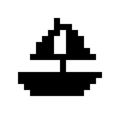 Fototapeta premium Pixel art sailboat icon on white background, retro video game graphic