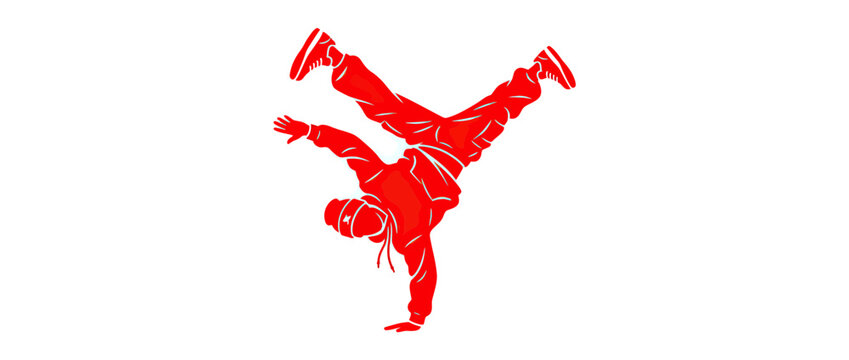 Red Dancer in Handstand Pose on White Background