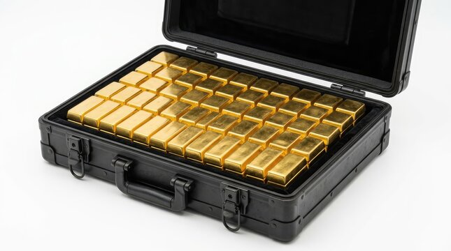 A black briefcase filled with gold bars, showcasing wealth and prosperity