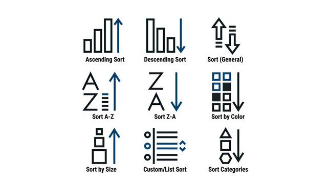 Visual representations of different data sorting methods and algorithms