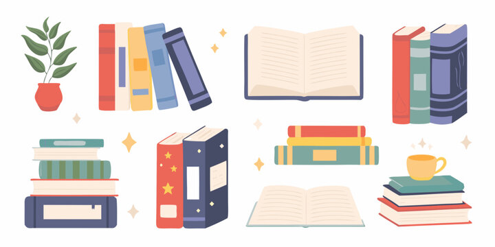 books stack colorful flat illustration on white background book reading literature knowledge study education library learning vector graphic design icon