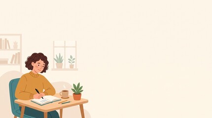 Fototapeta premium ノートを書く人物イラスト