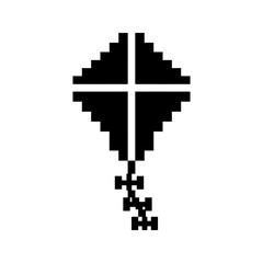 Fototapeta premium Retro pixel art kite icon, 8-bit kite design, simple black and white graphic