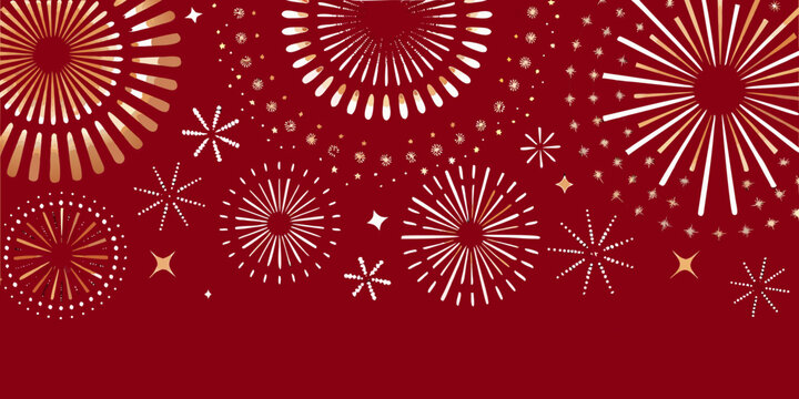 fireworks display on deep red background celebration festival explosion sparkles stars pattern vector illustration graphic design artwork event party holiday