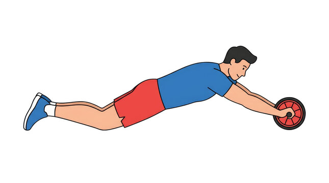 Man Doing Ab Wheel Rollout Core Workout Fitness Illustration
