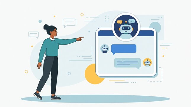 AIチャットボットを案内する人物