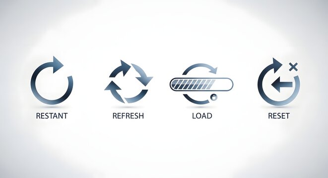Minimalist digital interface with circular refresh icons and loading arrow symbols in grayscale for UI UX dashboard design