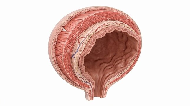Detailed cross section of the muscular layers of a bladder