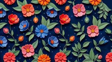 Fototapeta premium Whimsical Paper Cut Floral Night Garden