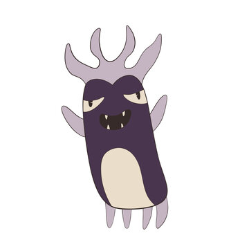 Funny sleepy purple alien creture cartoon character