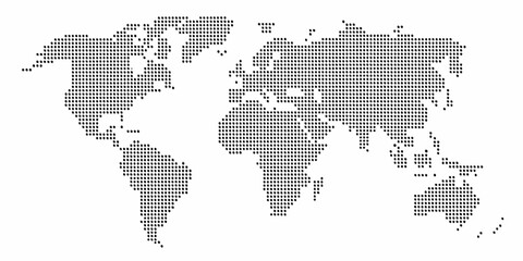 world map silhouette created from black dots on white background geography global continents countries earth planet vector graphic design pattern © Bijoy