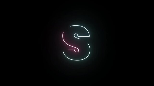 Neon Letter S Glowing Alphabet Animation - Transparent Background