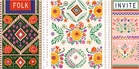 vibrant floral patterns with traditional folk art elements design colors vector illustration pattern flower motifs cultural ornamental geometric shapes botanical © Bijoy