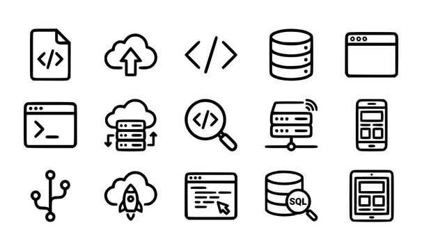 Modern development icon vector set with editable stroke symbols for programming cloud computing and file formats
