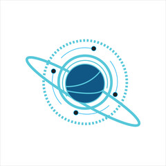 Planet with orbiting rings and particles flat vector illustration. © Fatema