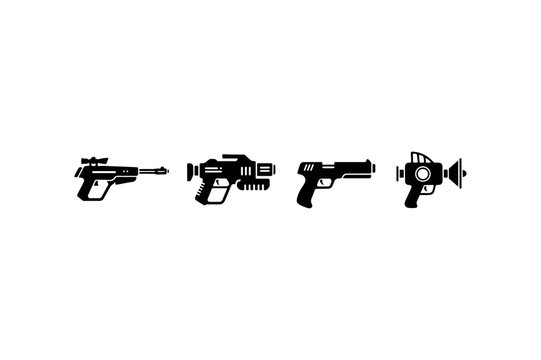 Laser Gun Silhouette Collection Minimal Black Sci Fi Weapons
